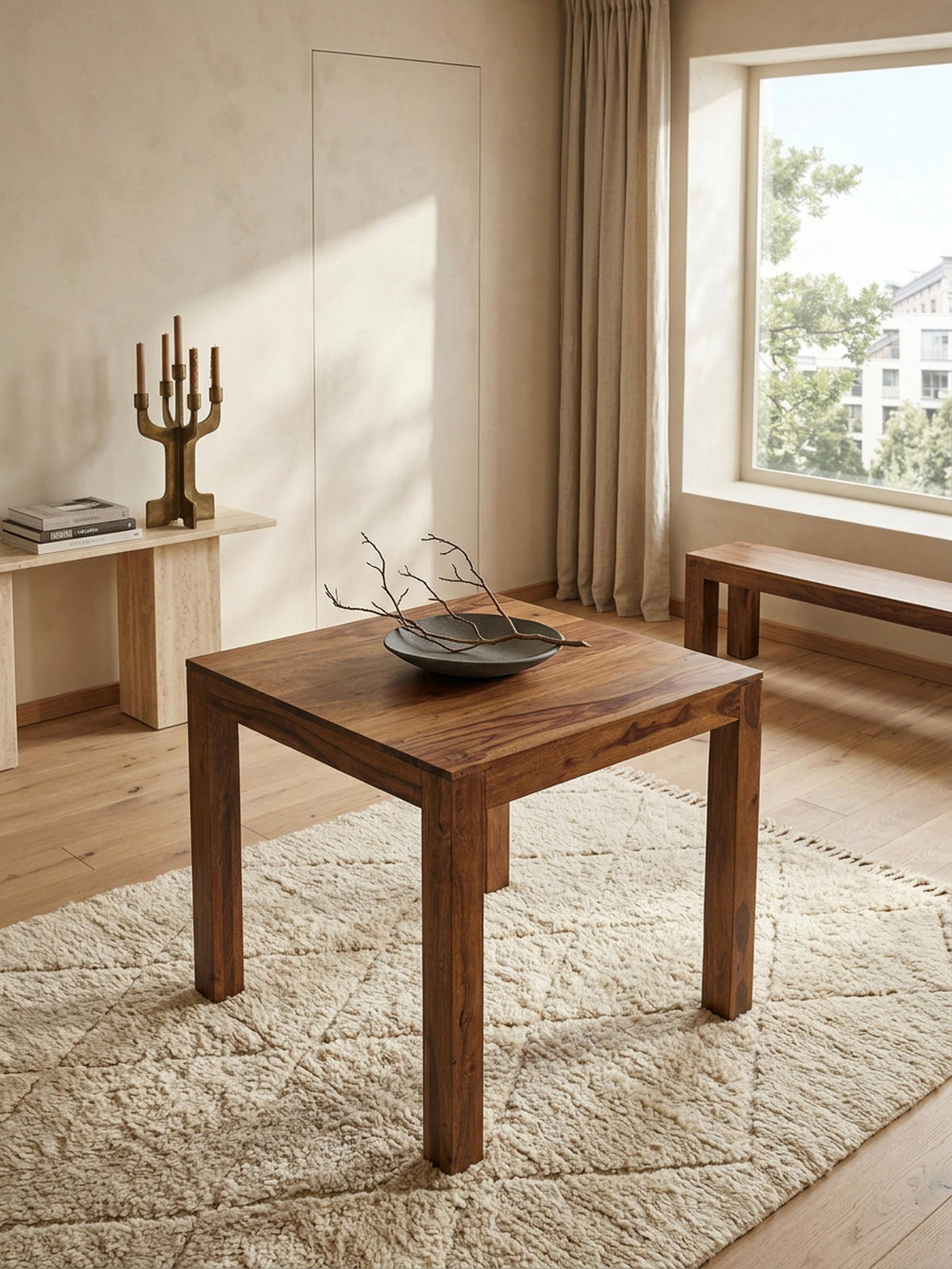 ESSTISCH Massivholz Akazie Rechteckig Handgefertigt NAKO, Braun 80x80x76 cm - Dunkelbraun/Braun, Holz (80/80/76cm) - KADIMA DESIGN