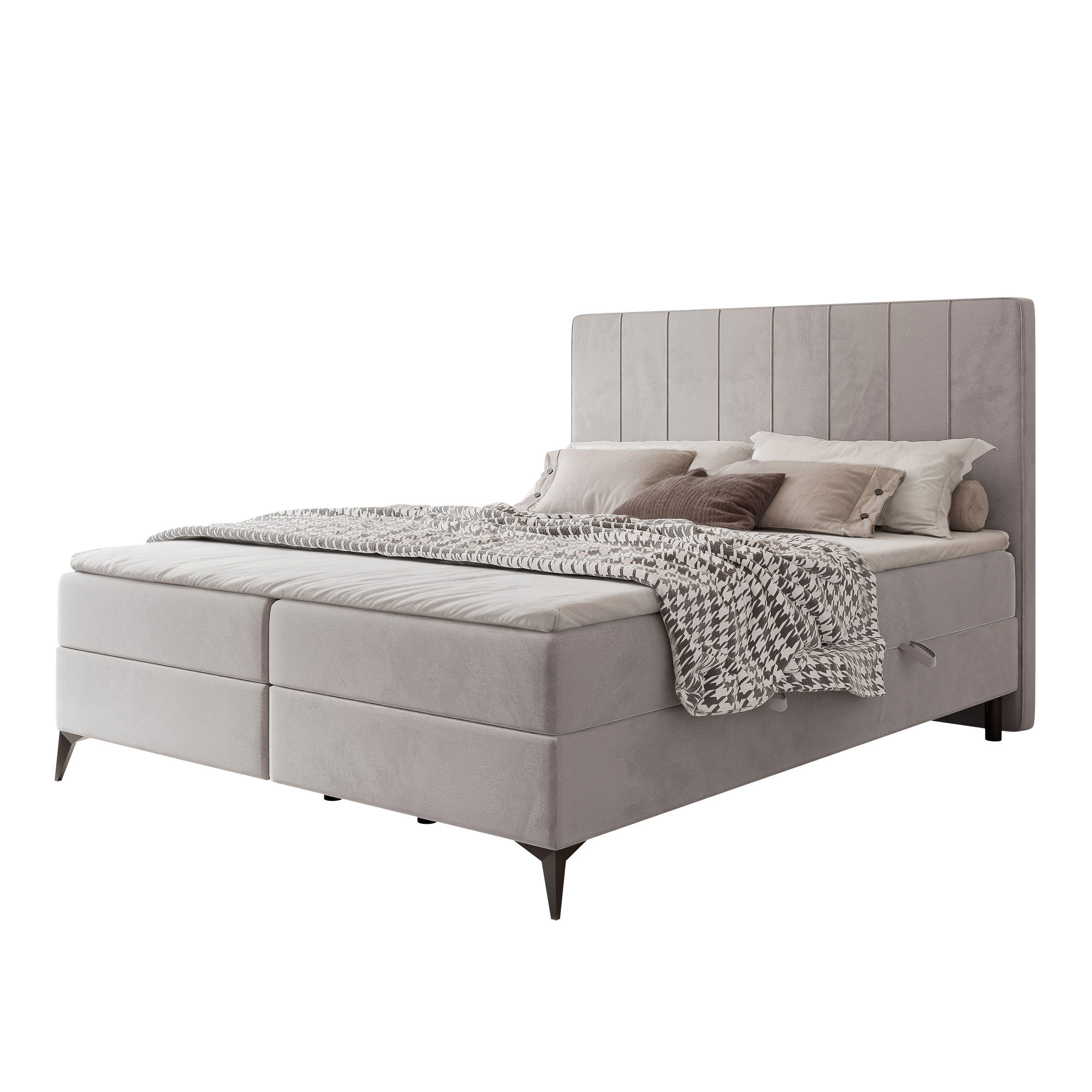 BOXBETT VERA 120x200 cm mit Matratze und Topper, Weicher wasserabweisender Samt Grau - Grau, Textil (120/200cm) - Idohome