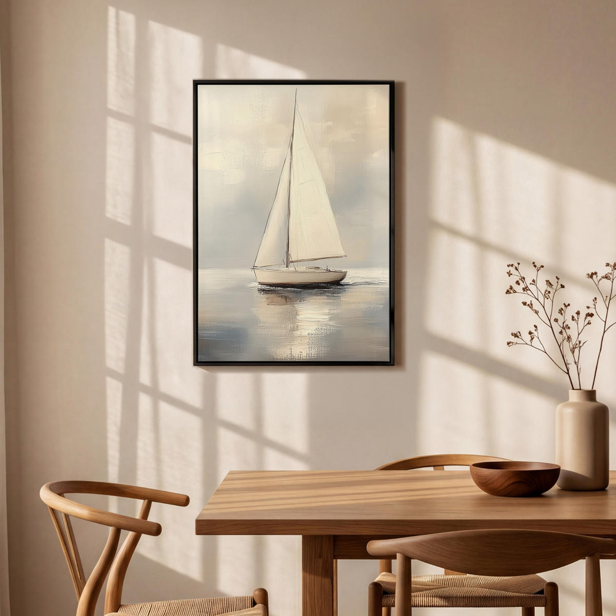 LEINWAND Bilder mit Rahmen - Segelschiff - Meer - Bewölkt - 60x90 - Creme, Textil (60/90cm) - MuchoWow