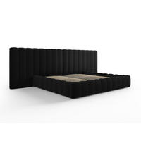 BETT mit Bettkasten und Doppelkopfteil Kelp aus Samt schwarz 200x200cm - Schwarz, Textil (200/200cm) - Micadoni