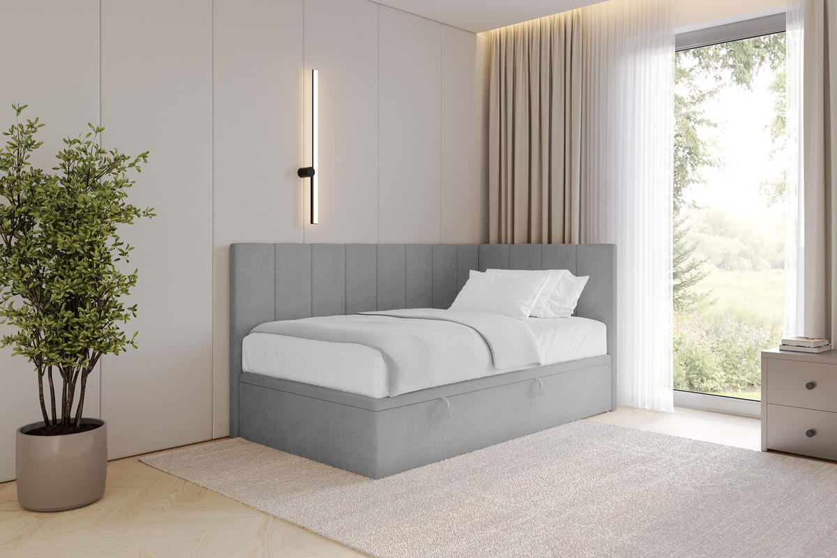 EINZELBETT Jugendbett mit Bettkasten Links, ohne Matratze - LOVY 80x200 Grau - Anthrazit, Holzwerkstoff/Textil (80/200cm) - ALTDECOR