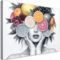 LEINWANDBILD Frau mit Früchten auf dem Kopf 120x80cm - Grau, Textil (120/80cm) - Feeby