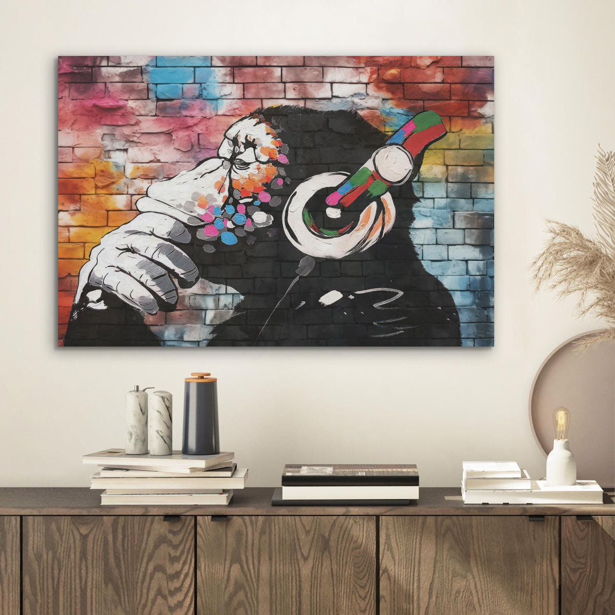 AKUSTIKBILD Affe - Graffiti - Musik Wanddeko 70x50 cm - Multicolor, Kunststoff (70/50/0.9cm) - MuchoWow