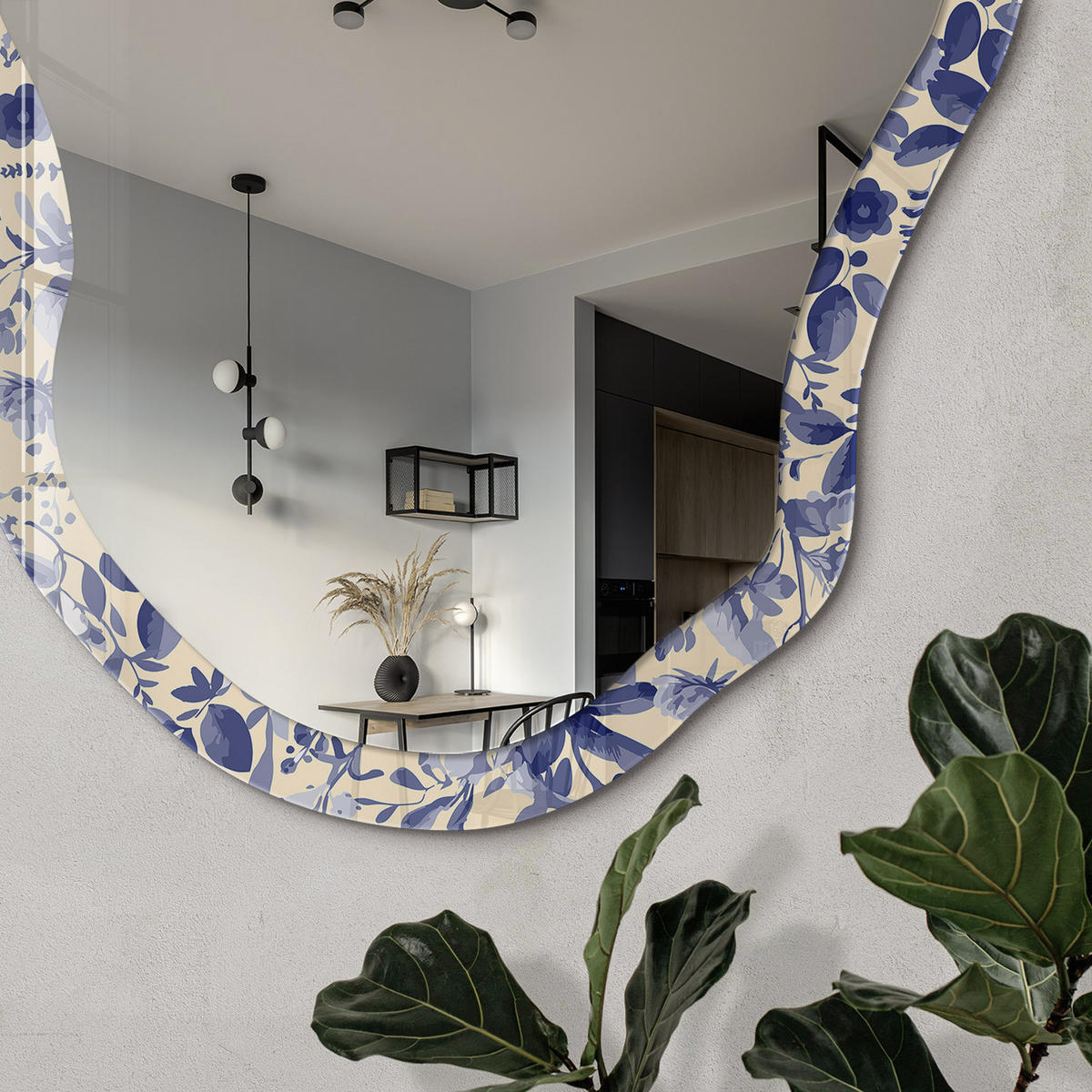SPIEGEL 90x45 cm asymmetrisch mit Druck - Blumenmotiv - Transparent, Glas (45/90/0.4cm) - TULUP