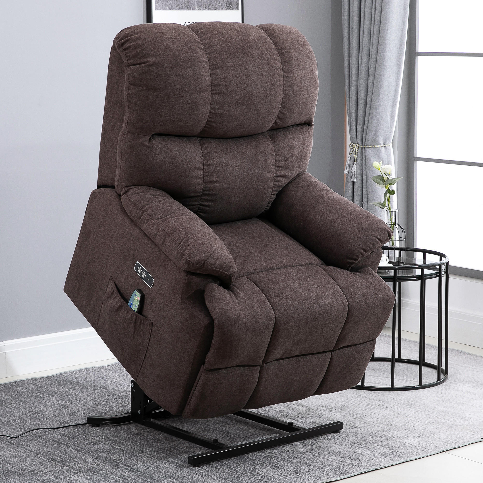 MASSAGESESSEL mit Aufstehhilfe Relaxsessel Fernsehsessel mit Wärmefunktion Braun - Braun, Kunststoff (95/105/83cm) - HOMCOM