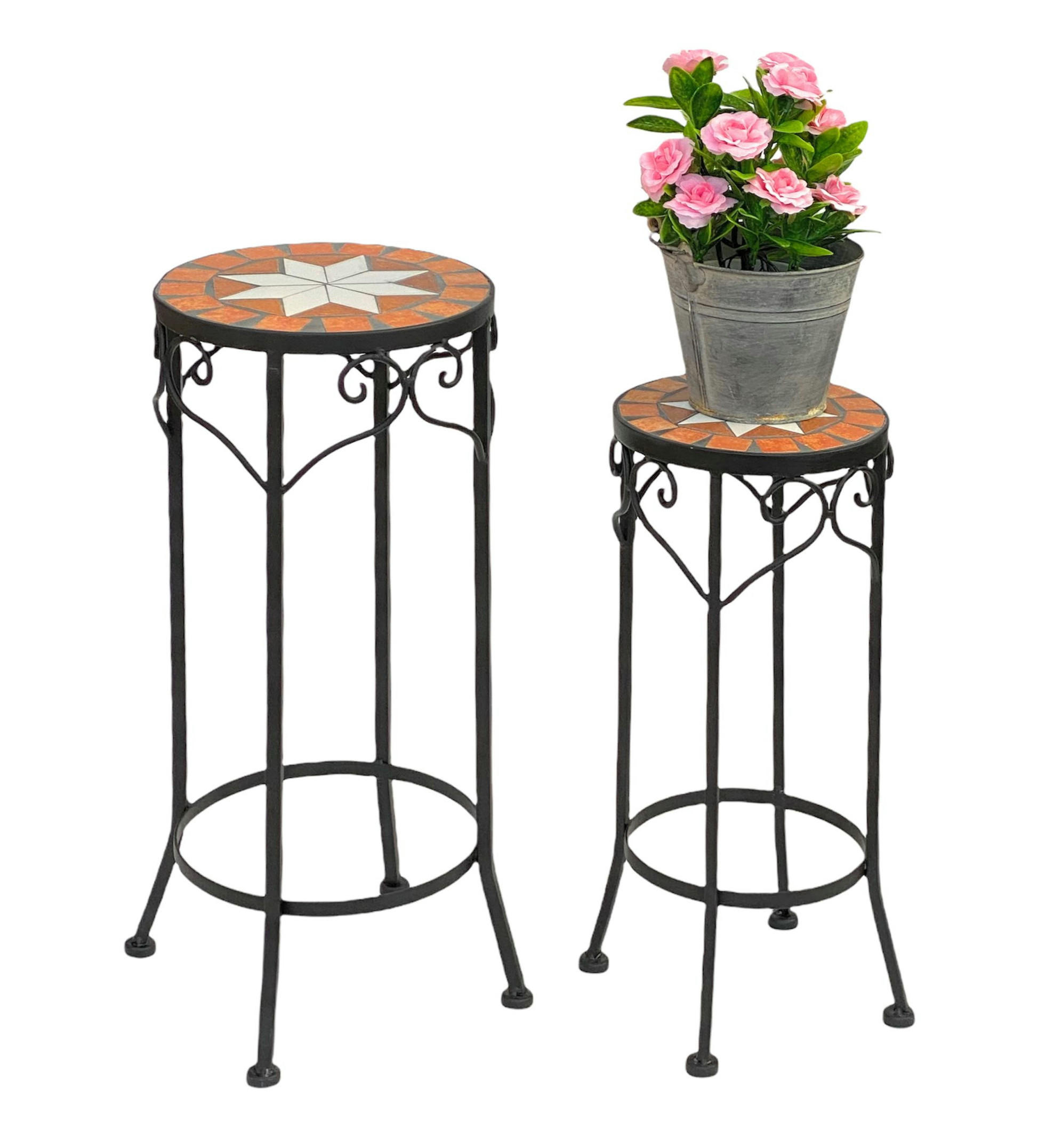 BLUMENHOCKER 2er Set Merano Rund 12011 - Schwarz, Metall (18/46/18cm) - DanDiBo
