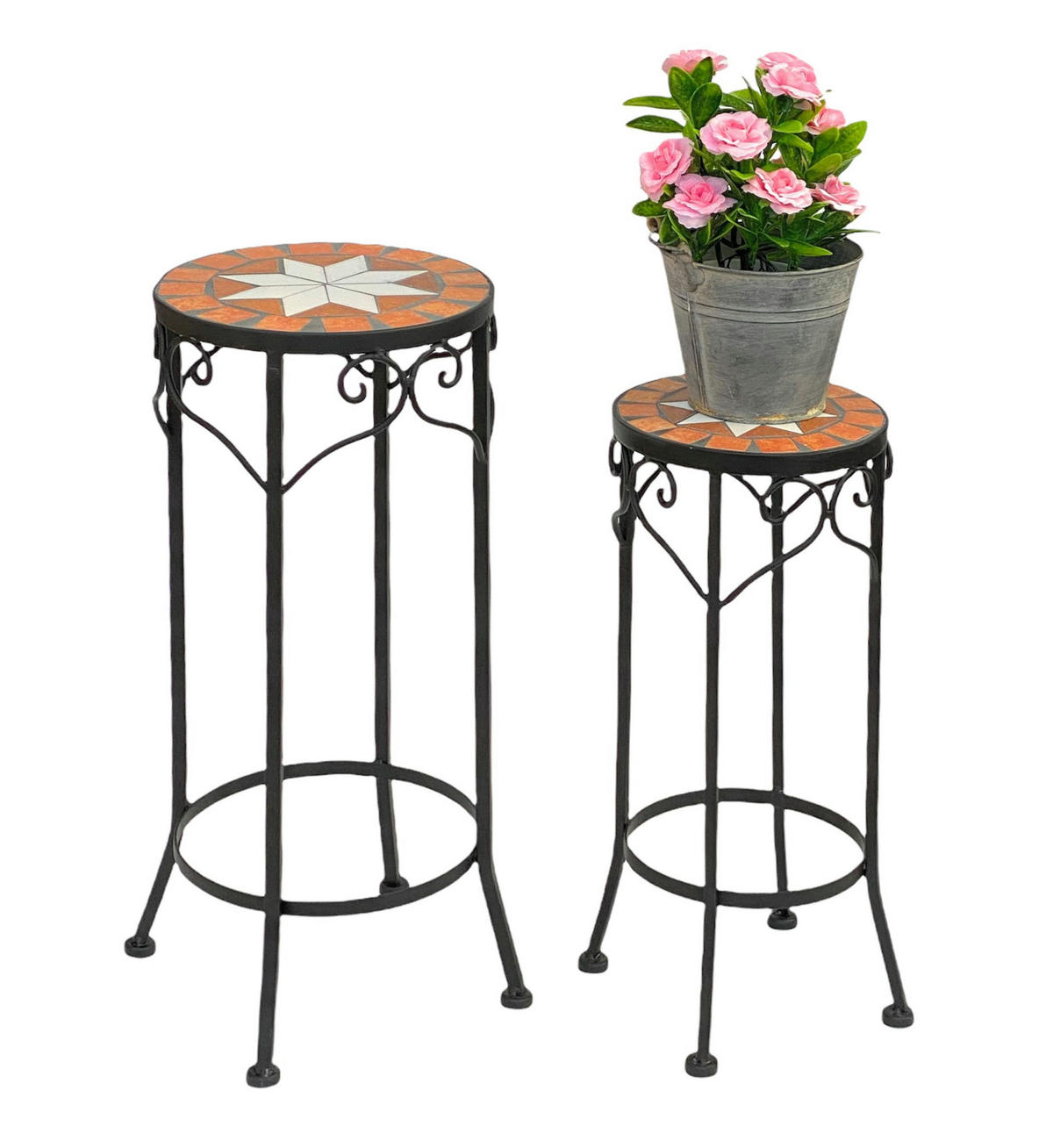 BLUMENHOCKER 2er Set Merano Rund 12011 - Schwarz, Metall (18/46/18cm) - DanDiBo