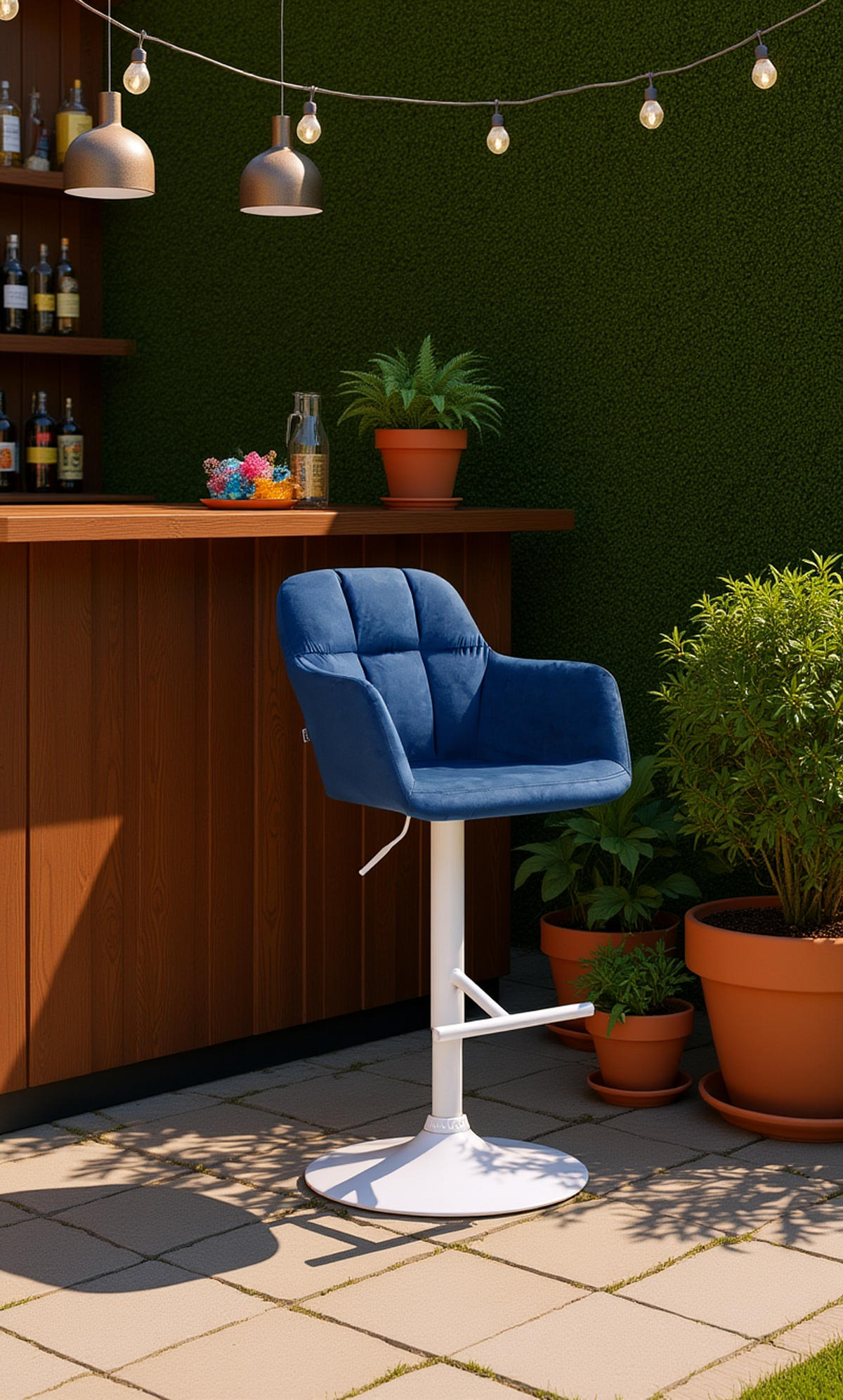 BARHOCKER Nardo Samt weiß blau - Blau/Weiß, Textil/Metall (57/118/59cm) - TPFLiving
