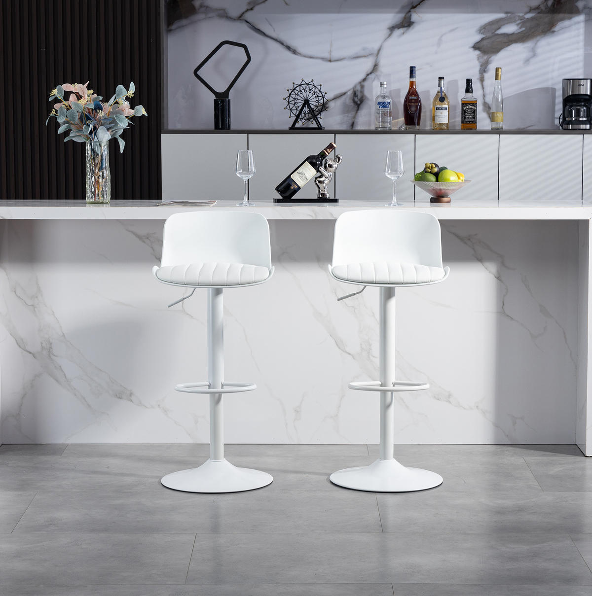 BARHOCKER 2er-Set Weiß drehbar und höhenverstellbar - Weiß, Metall (44/80/43cm) - MIVRAY