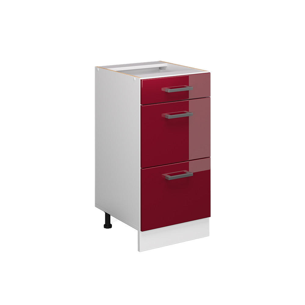 KÜCHENUNTERSCHRANK R-Line Bordeaux Hochglanz 40 cm mit Schubladen ohne AP - Bordeaux/Weiß, Holzwerkstoff (40/81.6/46cm) - Vicco