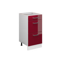 KÜCHENUNTERSCHRANK R-Line Bordeaux Hochglanz 40 cm mit Schubladen ohne AP - Bordeaux/Weiß, Holzwerkstoff (40/81.6/46cm) - Vicco
