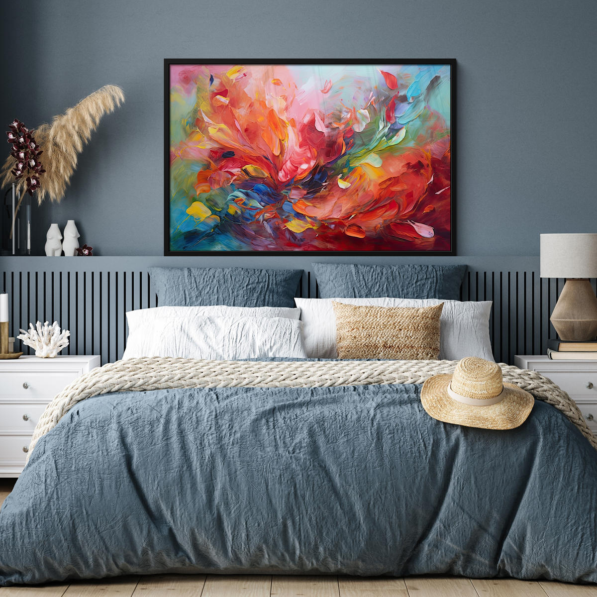 POSTER MIT RAHMEN Ölgemälde - Kunst - Abstrakt - Farbenfroh 120x80 cm - Altrosa, Papier (120/80cm) - MuchoWow