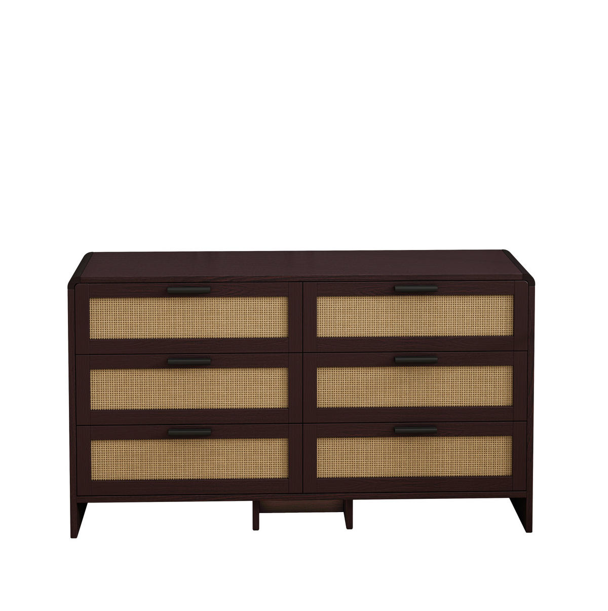 KOMMODE 130 cm in Rotbraun mit 6 Rattanschubladen und abgerundeten Ecken - Braun, Holzwerkstoff (130/74/40cm) - Flora Grace