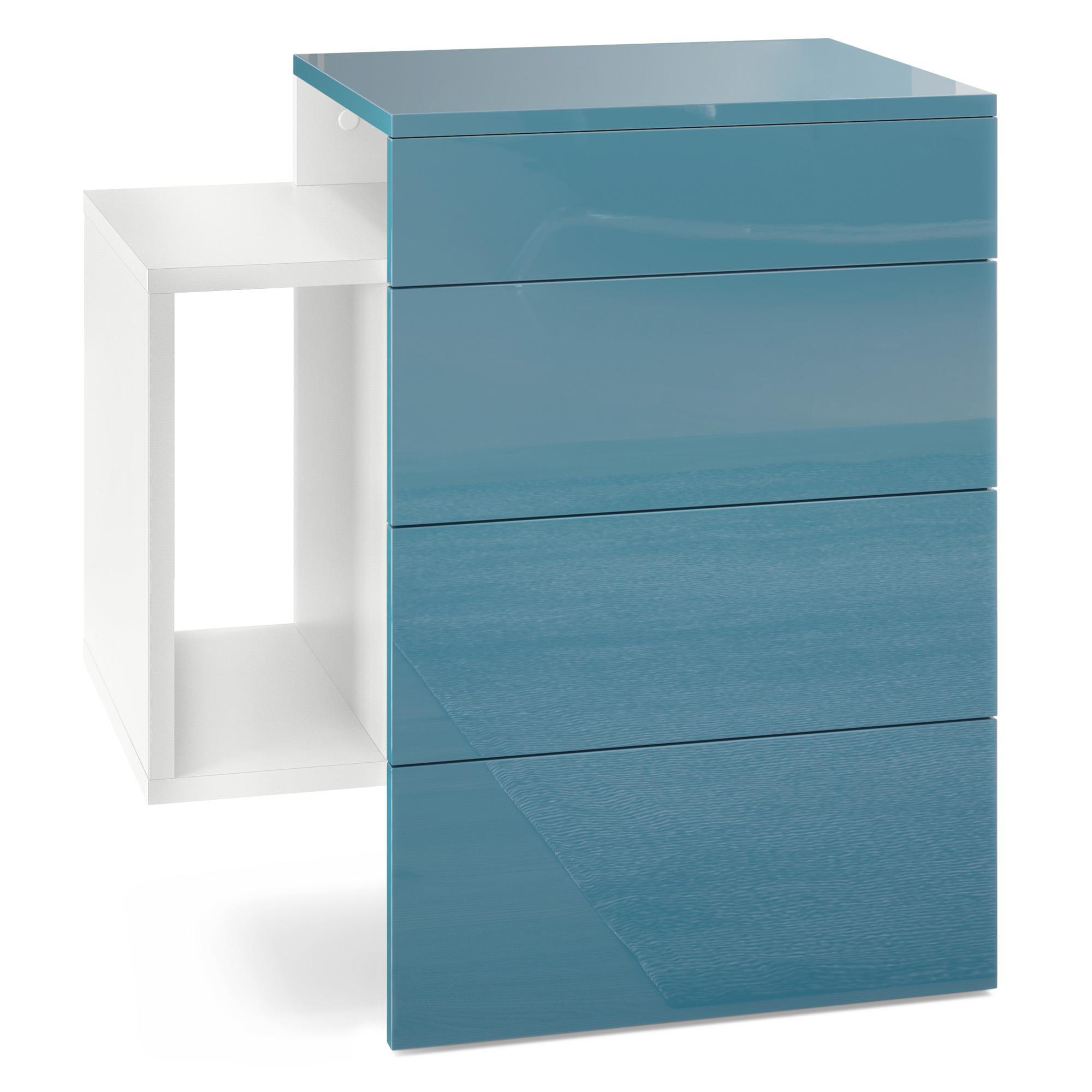NACHTTISCH Queens Front in Petrol Hochglanz - Petrol, Holzwerkstoff (60/63/36cm) - Vladon