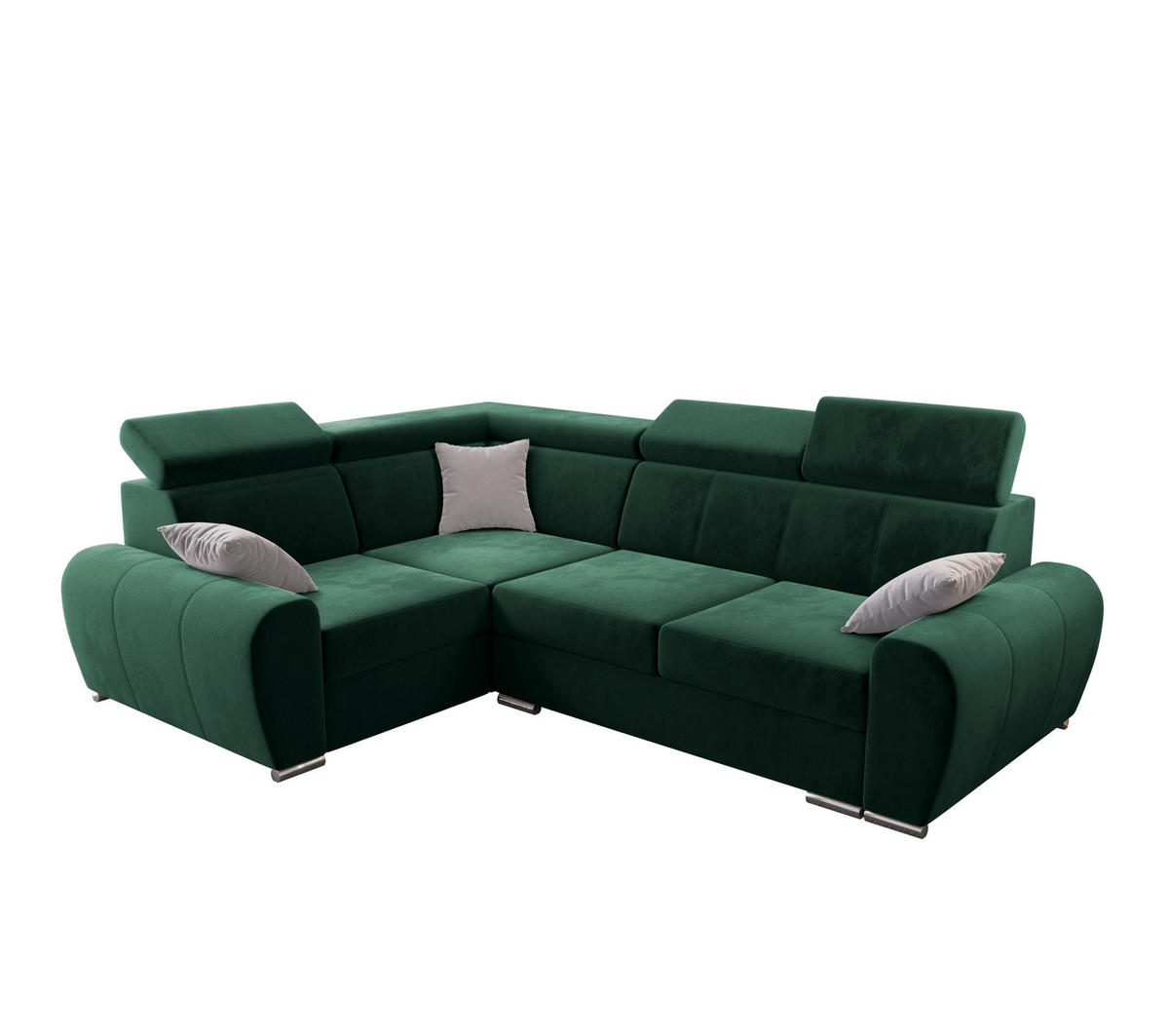 ECKSOFA APOLLO KN08, Eckcouch in L-Form mit Schlaffunktion, Farbe: Grün, Velourstoff, Ottomane Links - Grün, Textil (255/190cm) - O-Sofa