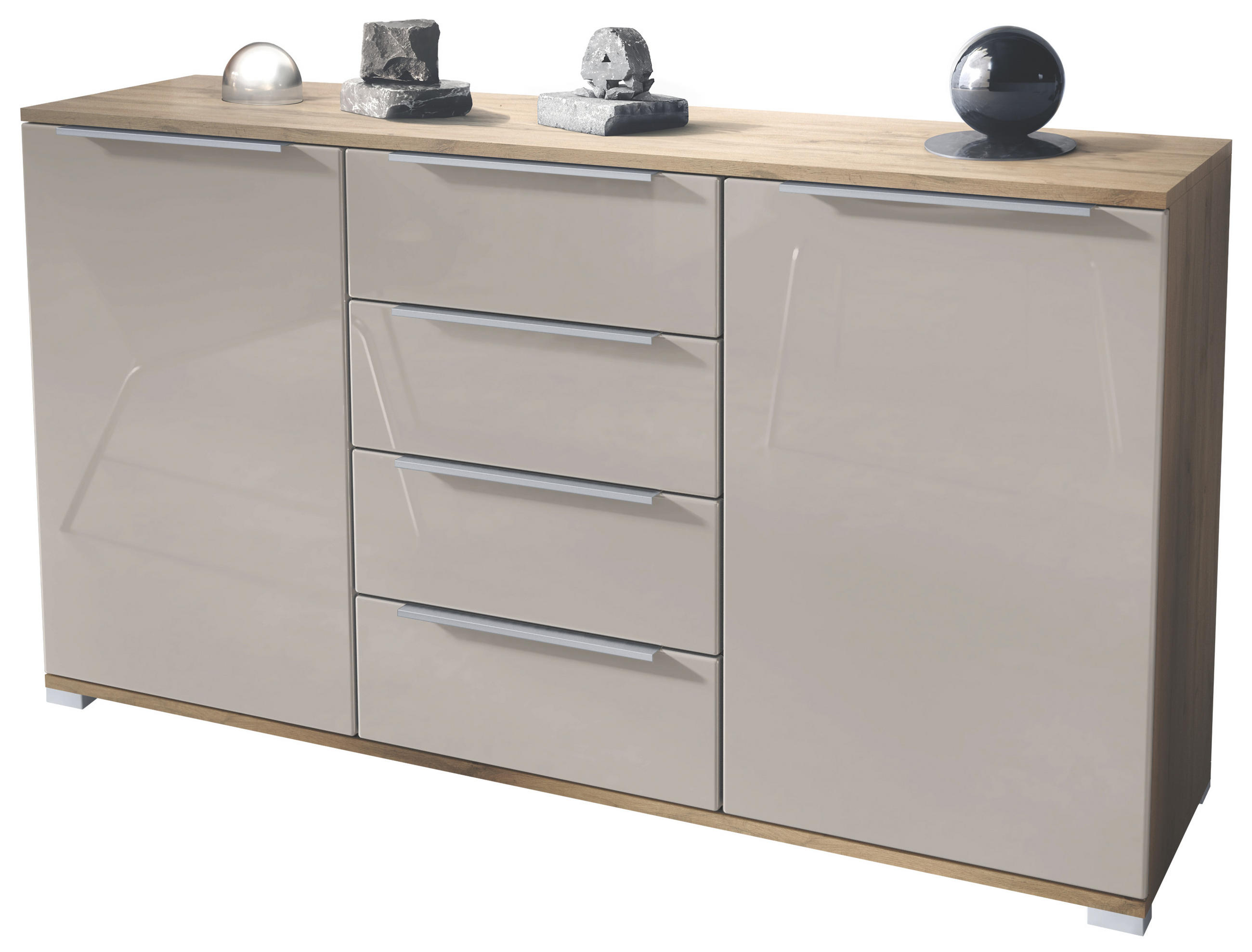 SIDEBOARD Linio Sandgrau Hochglanz - Sandfarben, Holzwerkstoff (138.5/75.5/35cm) - Vladon