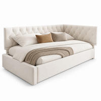 POLSTERBETT 90/190 cm in Beige Samt mit Bettkasten und L-Form - Beige, Holzwerkstoff/Textil (90/190cm) - CHICFURN