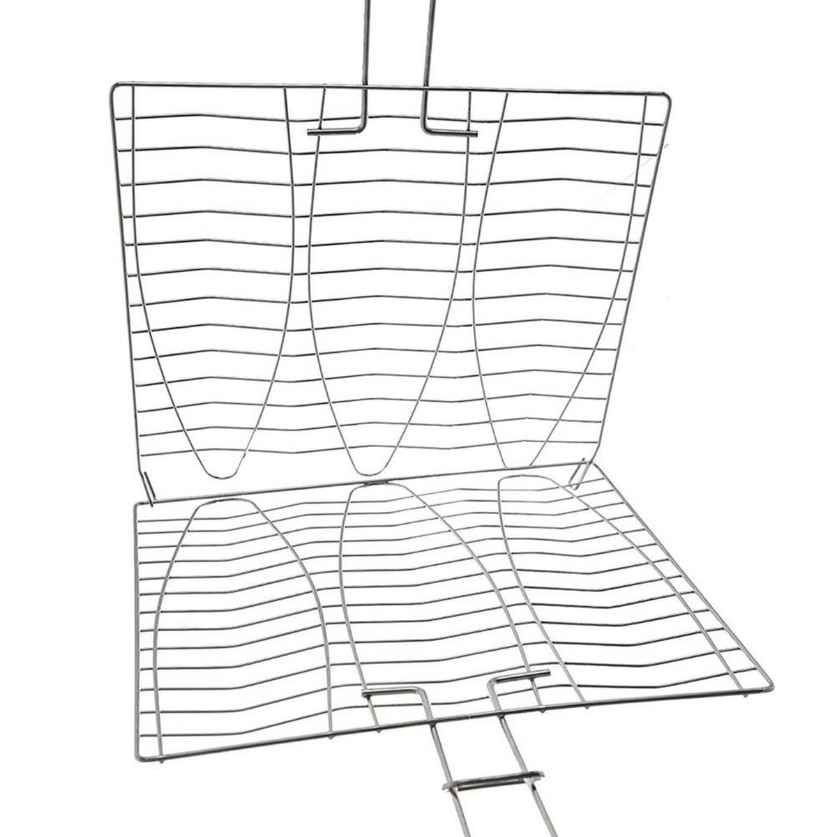 FISCHGRILLROST doppelseitig Holzgriff 55,5 cm Silberfarben - Silberfarben, Metall (28/4/55.5cm) - Orion 