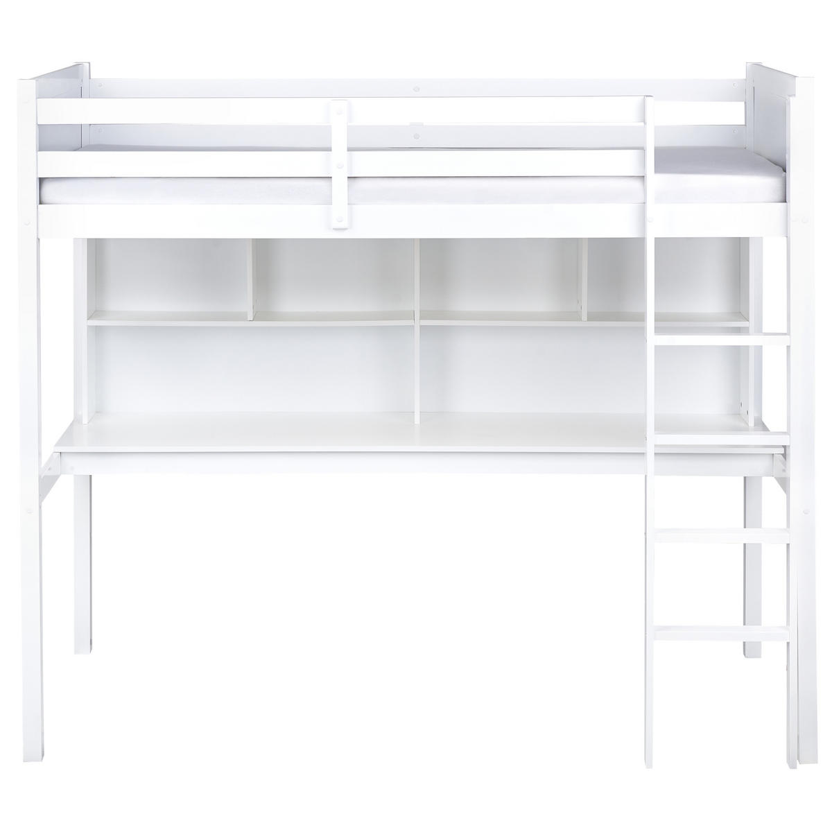 HOCHBETT MIT SCHREIBTISCH 90x200 cm Weiß Foucamont - Weiß, Holz (90/200cm) - Beliani