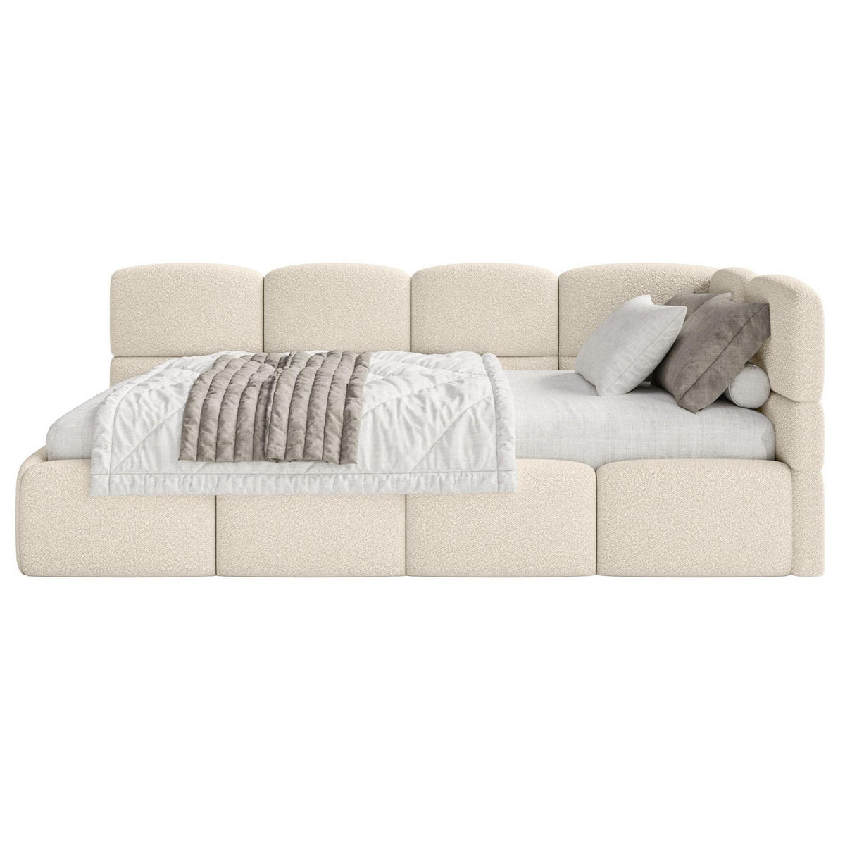 JUGENDBETT Cloudy rechts mit Rausfallschutz Bouclé Hellbeige - Ecru, Kunststoff/Textil (90/200cm) - Selsey