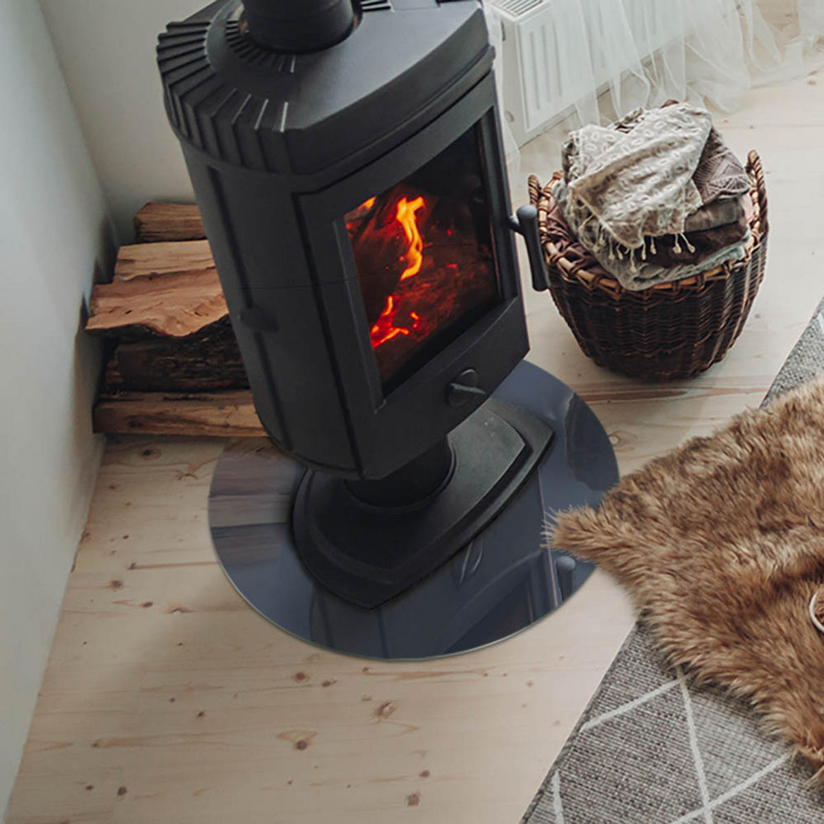 GLASPLATTE für Kamin Ø 50 cm - Dunkelblau, Glas (50/50/0.4cm) - TULUP