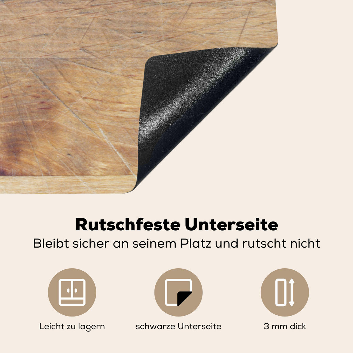 HERDABDECKPLATTE Holz - Löffel - Braun - Smiley 77x59 cm - Hellbraun, Kunststoff (77/0.2/59cm) - MuchoWow