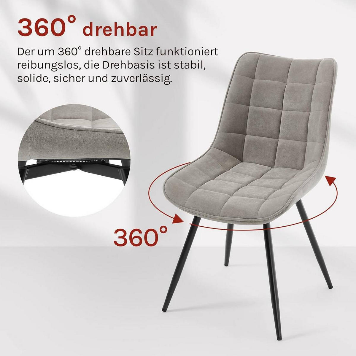 ESSZIMMERSTUHL 2er Set, aus Samt, Hellgrau - Hellgrau/Schwarz, Textil/Metall (46/83.5/60.5cm) - Woltu