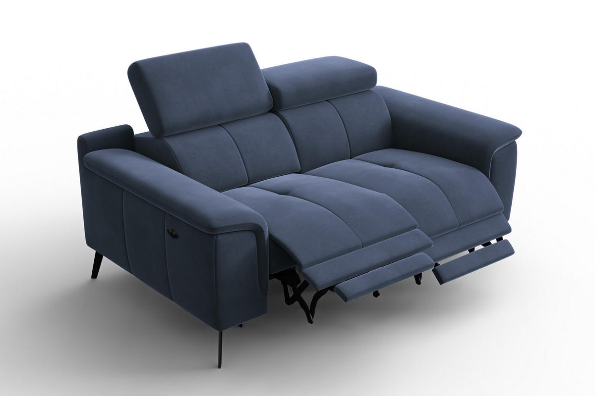 SOFA RELAX FIERO 2-Sitzer, Marineblauer Veloursstoff - Blau/Schwarz, Holz/Textil (170/82/103cm) - Courtois Laville