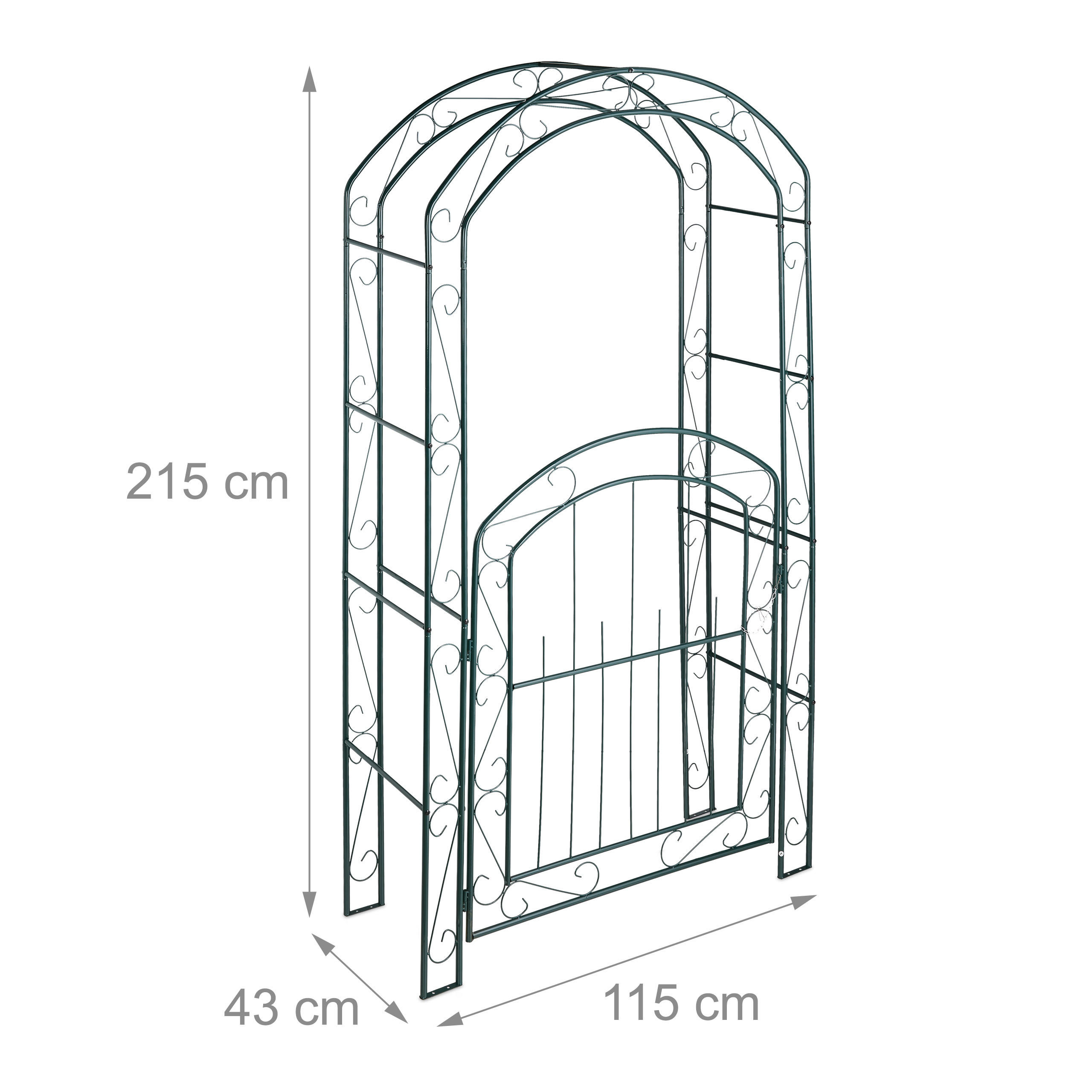 Thumbnail - Relaxdays Rosenbogen, Dunkelgrün, Metall, 115x215x43 cm, Gartenzubehör, Gartendeko