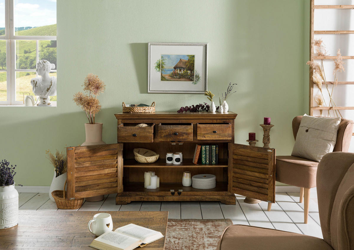 SIDEBOARD Mango 120x45x90 dunkelbraun geölt RODEZ #120 - Dunkelbraun, Holz (120/90/45cm) - Massivmoebel24