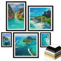 WANDBILDER 5er-Set - 50x50 cm & 20x30 cm & 40x60 cm Schwarzer Rahmen - Seeboote Hirsche Berge - Schwarz, Kunststoff (40/60cm) - ArtPrintCave