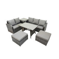 GARTENMÖBELSET mit ESSTISCH,SOFA Polyrattan 7-Sitzer - Dunkelgrau/Grau, Glas/Kunststoff - Fimous