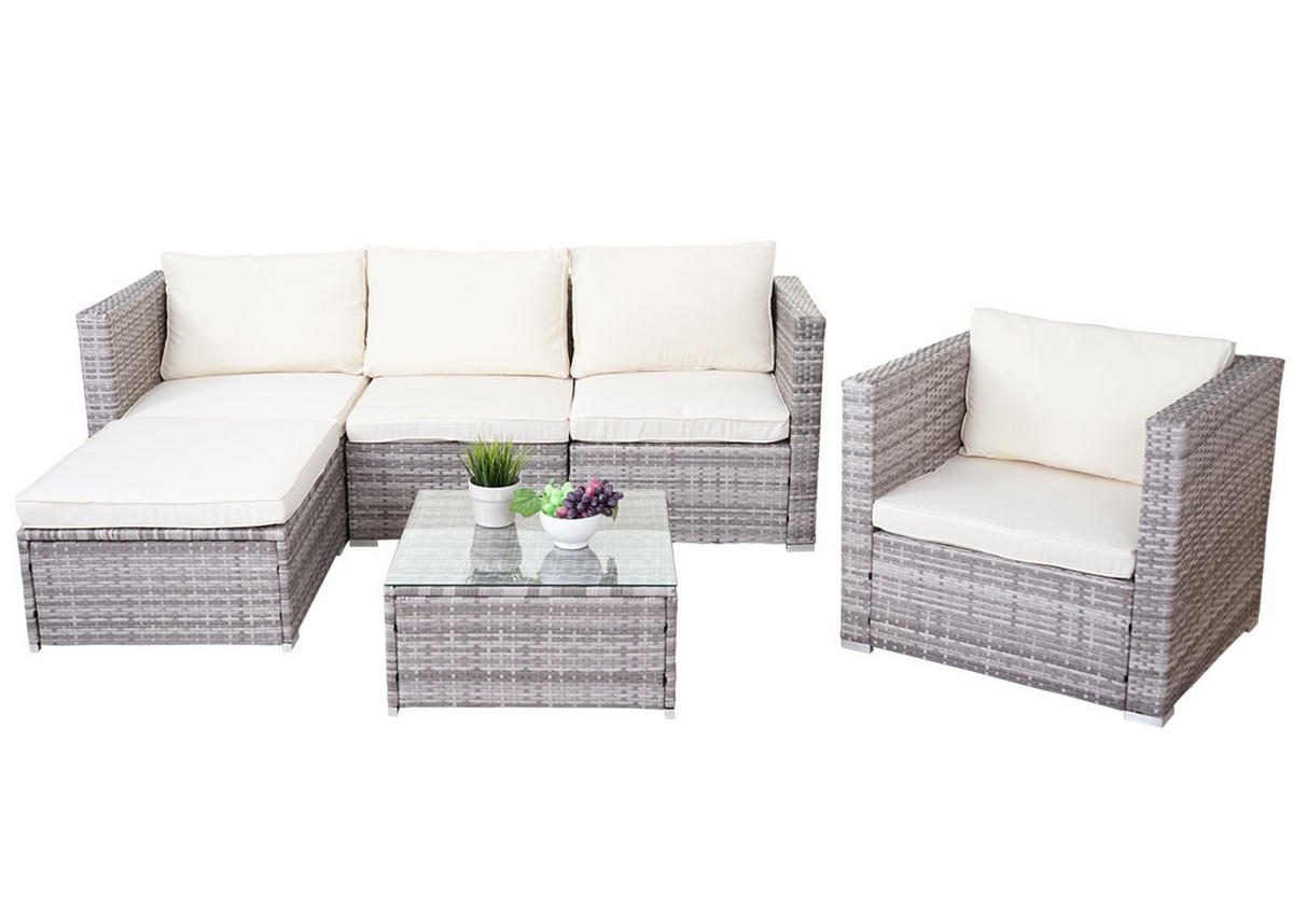 GARTENGARNITUR Lounge-Set Grau Kissen Creme - Grau, Metall - PROREGAL
