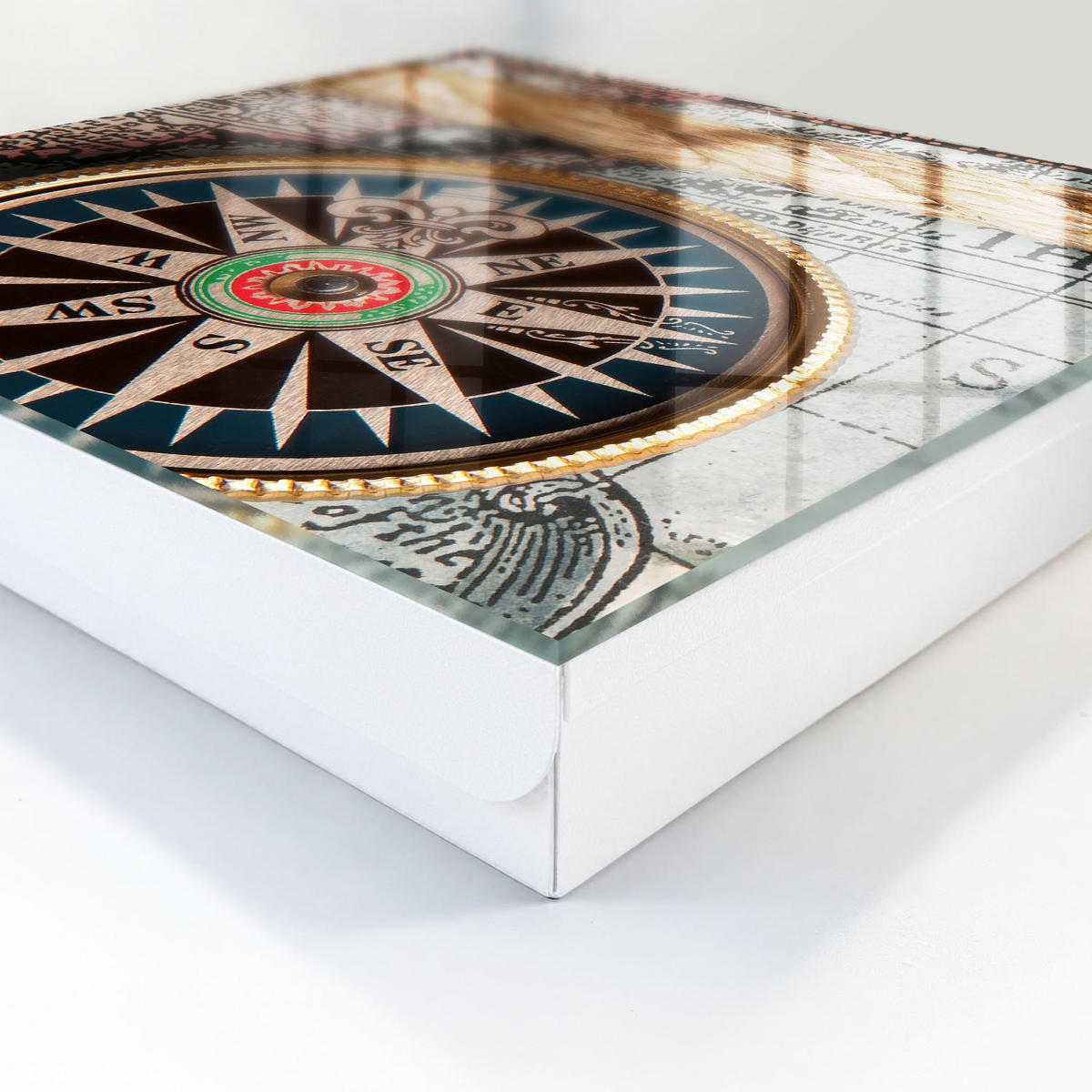 SCHLÜSSELBOX Weiß 30x30 cm – Türöffnung nach rechts - Reisekarte - Braun, Metall (30/30/5cm) - TULUP