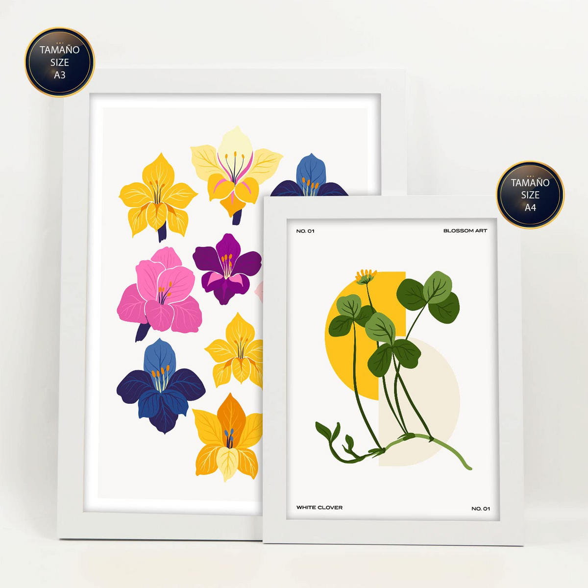 POSTER Set Mit 6 Florales Farbschema Größe A3 & A4 Weißer Rahmen - Weiß, Papier (29.7/1cm) - Nacnic
