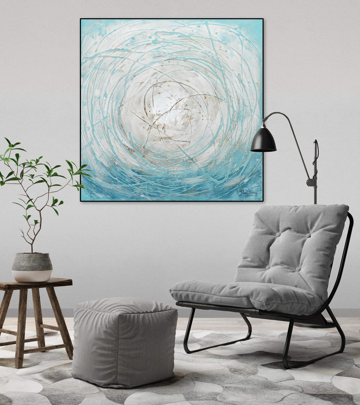 ACRYLBILD HANDGEMALT 80/80 cm - Blau/Weiß, Holz/Textil (80/80cm) - KUNSTLOFT