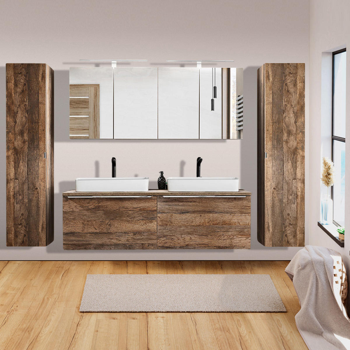 BADMÖBEL-SET 11-TLG. Puebla-56 - Braun, Holzwerkstoff (260/200/46cm) - Lomado