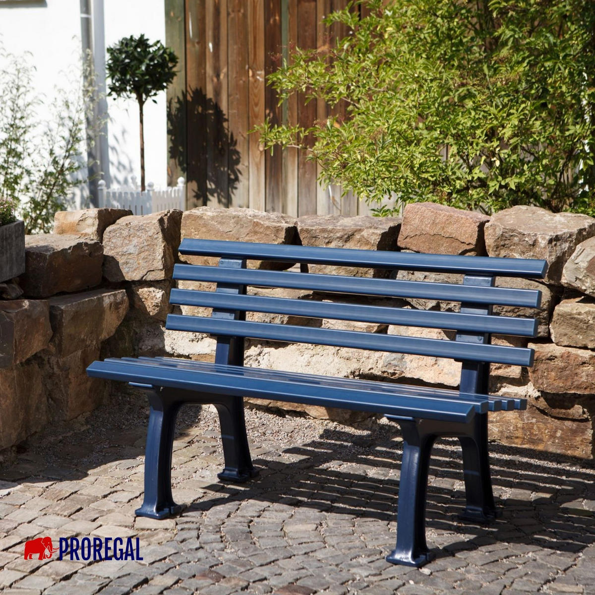 GARTENBANK Antigua 2 Sitzer Blau 74 x 120 x 54 cm Witterungskunststoff & UV Beständiger Kunststoff - Blau, Kunststoff (120/74/54cm) - PROREGAL