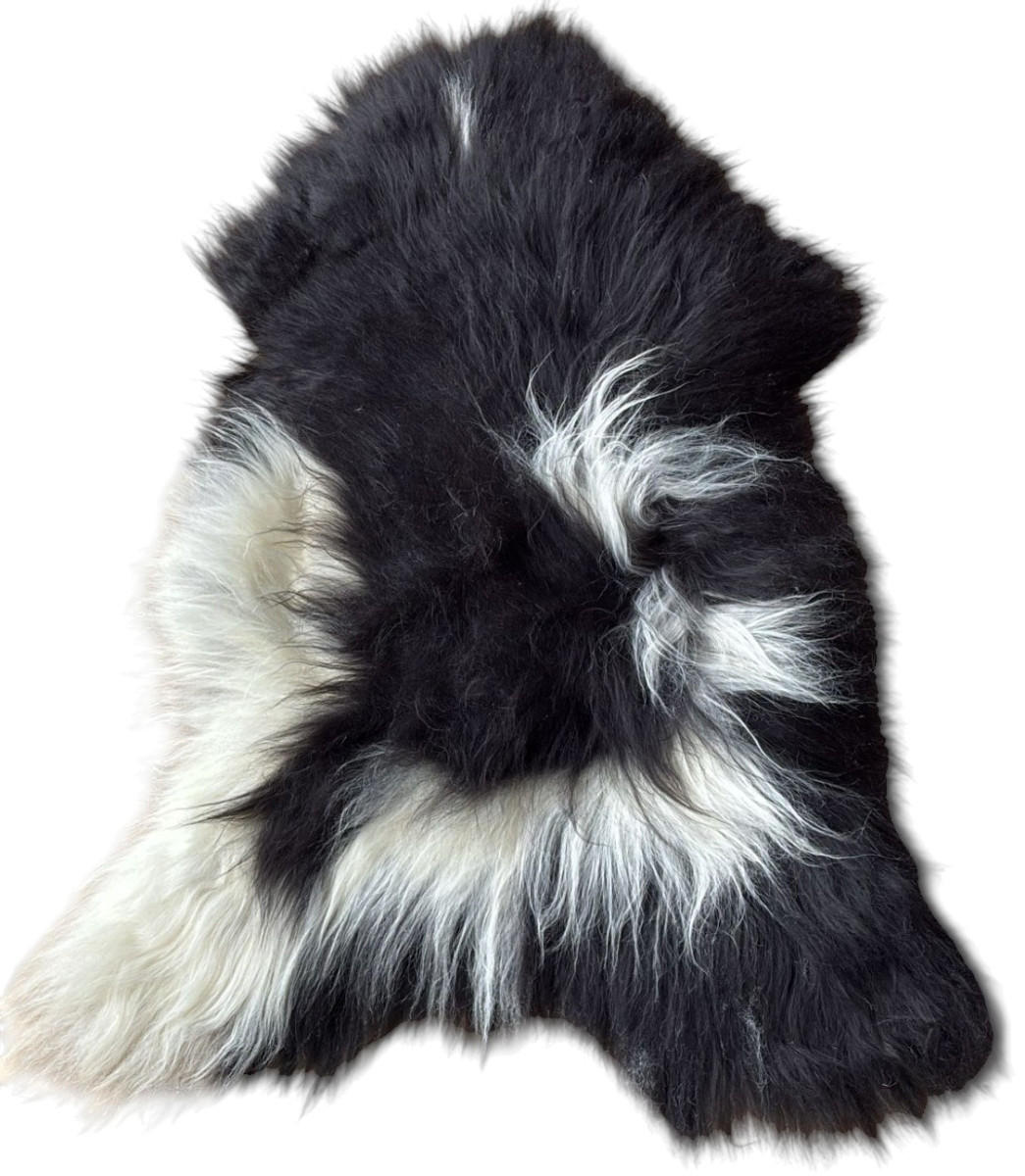 SCHAFFELL Ganzes Island Lammfell Langhaarig Naturfarben Weiß/Schwarz, ca. 120 cm - Schwarz, Fell (65/120cm) - Provellus