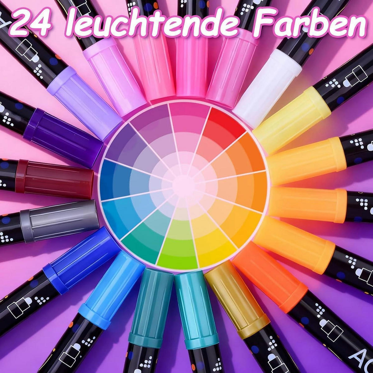 ACRYLSTIFTE 24er Set Doppelspitze Wasserfest 0.5-5mm - Multicolor, Kunststoff (1/1/17cm)
