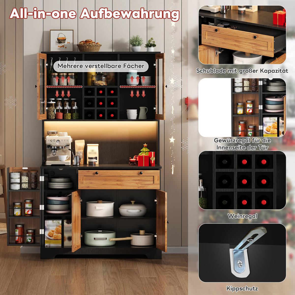 BUFFET DE-38659 180/105/40 cm LED-Beleuchtung und integrierte Steckdose Natur - Naturfarben, Holzwerkstoff (105/180/40cm) - ComfortXL