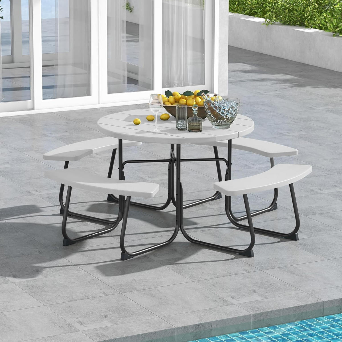 GARTENTISCH Weiß - Weiß, Kunststoff (190/190/76cm) - COSTWAY