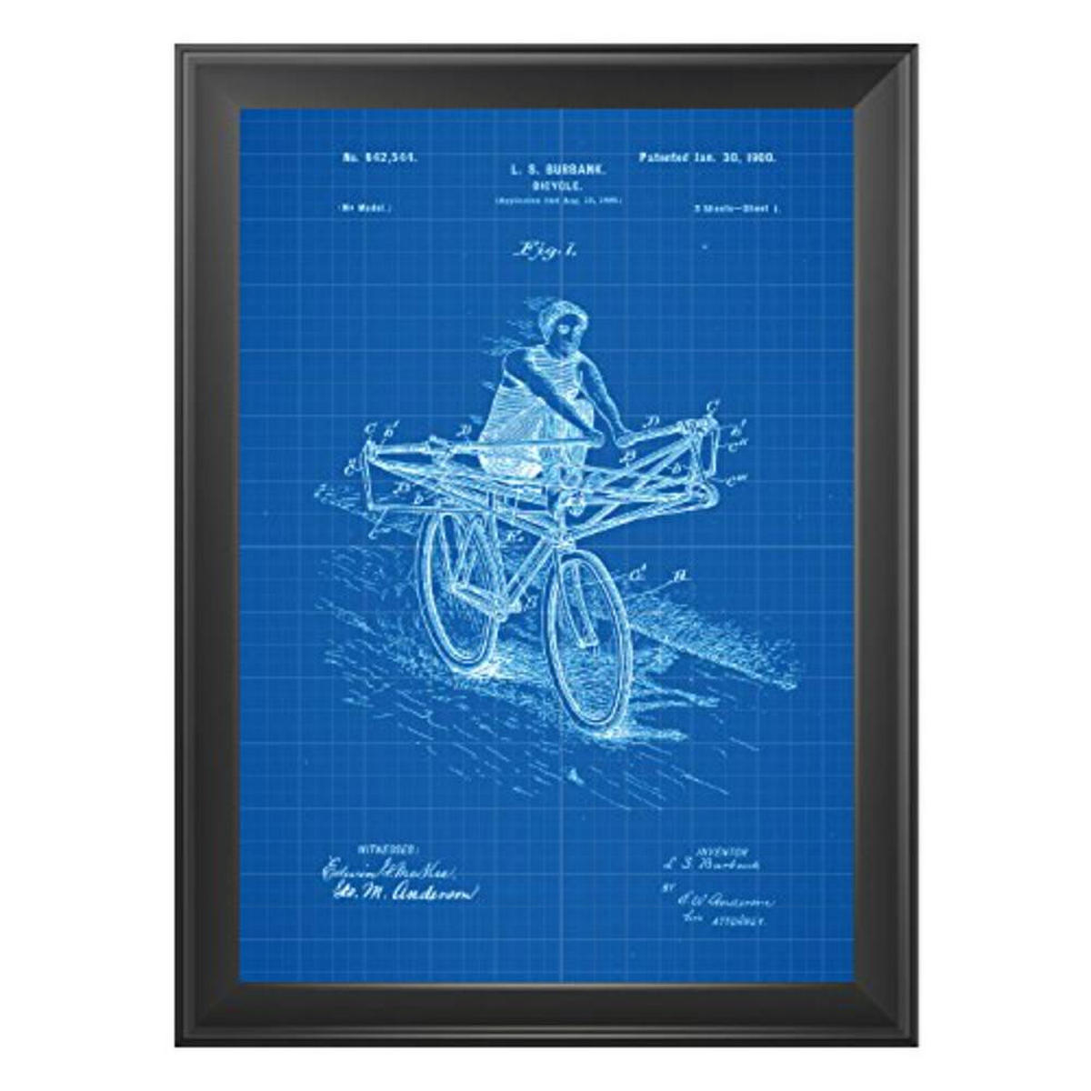 POSTER Set mit 4 Blau Fahrzeug PATENT A4 Schwarzer Rahmen - Schwarz, Papier (29.7/3cm) - Nacnic