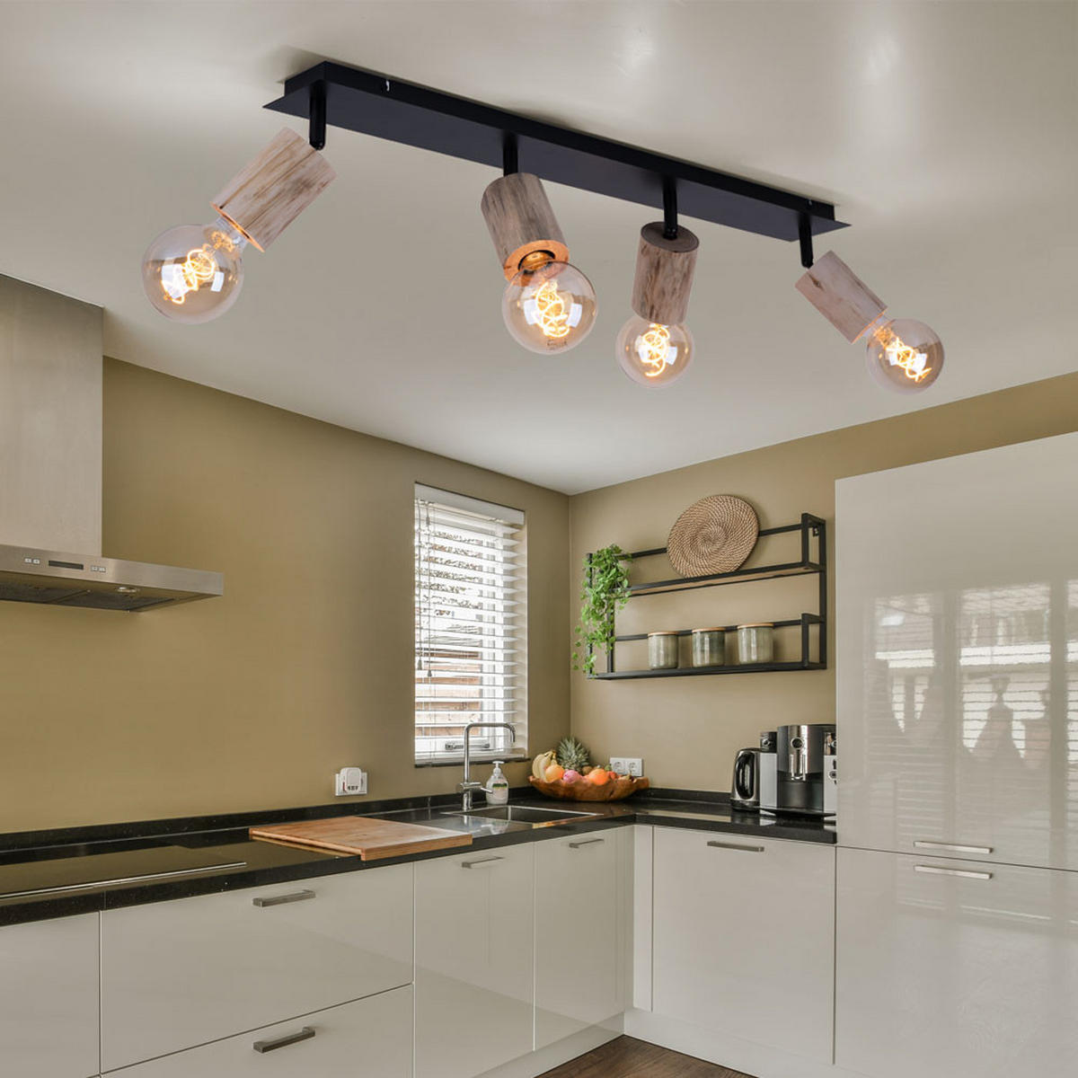 DECKENLEUCHTE Holz Schwarz Matt - Schwarz, Holz (80/10/18cm) - Globo Lighting