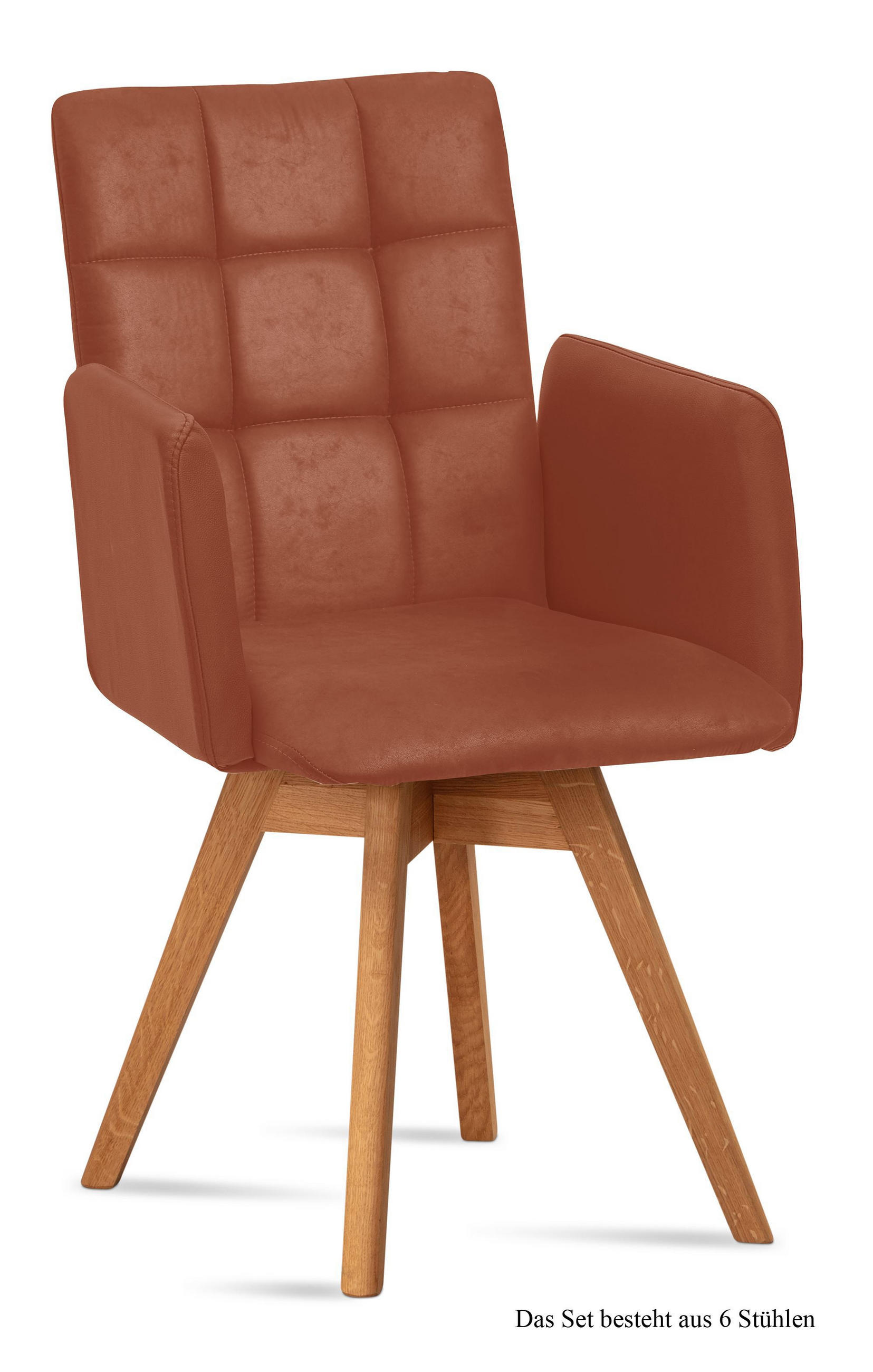 ARMLEHNSTUHL drehbar (6er-Set) Dorie 52x91x60 Eiche geölt/Cognac - Cognac/Eichefarben, Kunststoff (60/91/52cm) - 58aufmkessel