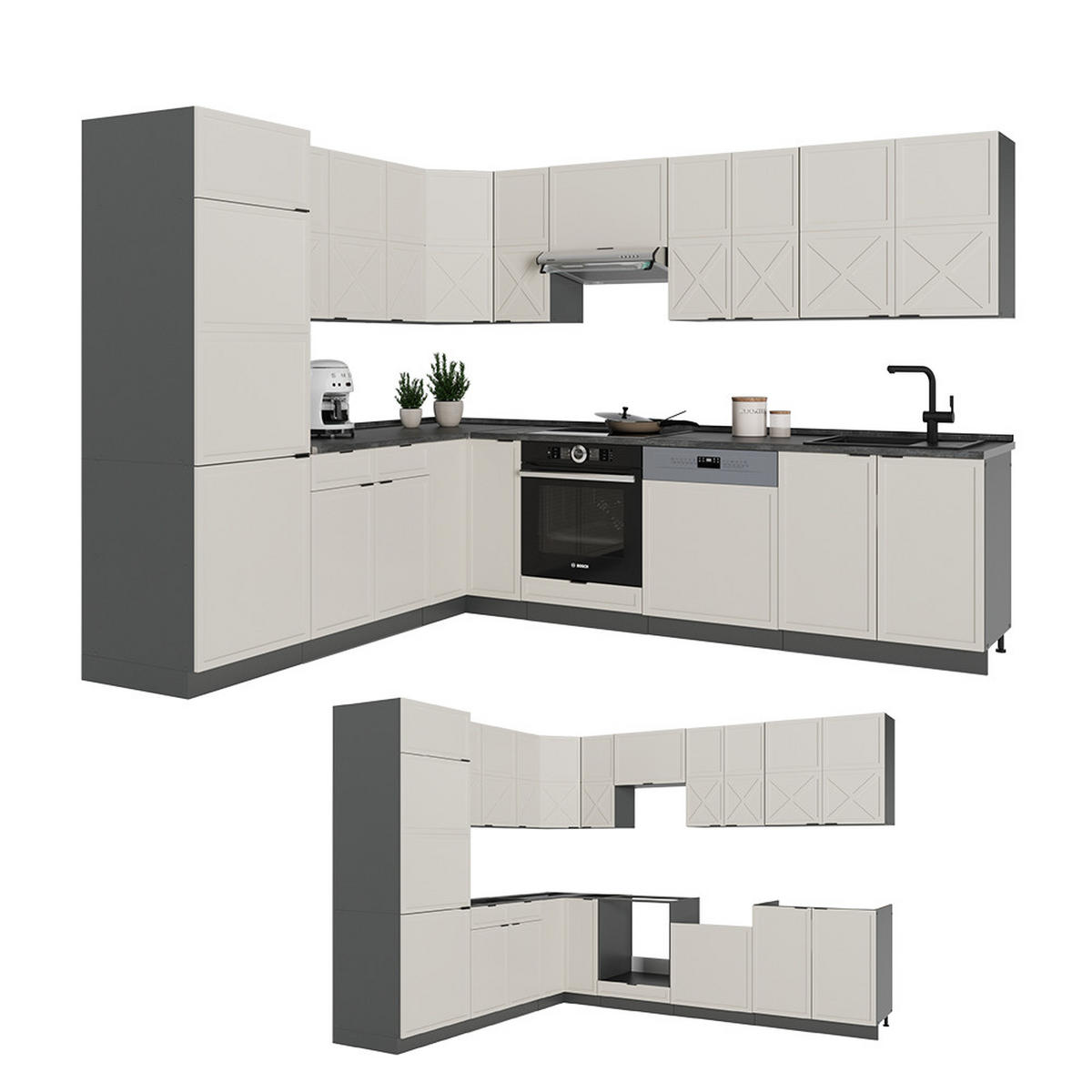 ROHOVÁ KUCHYŇ Fame-Line Šedá/béžová/antracitová - šedá/antracitová, kompozitní dřevo (287/81.6/46cm) - Vicco