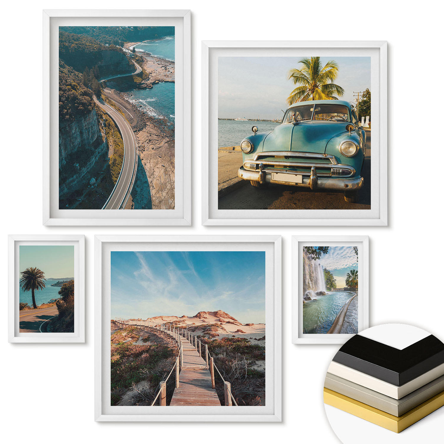 WANDBILDER 5er-Set - 50x50 cm & 20x30 cm & 40x60 cm Weißer Rahmen - Fuji-Torii-Bambuswald, Japan - Weiß, Kunststoff (40/60cm) - ArtPrintCave