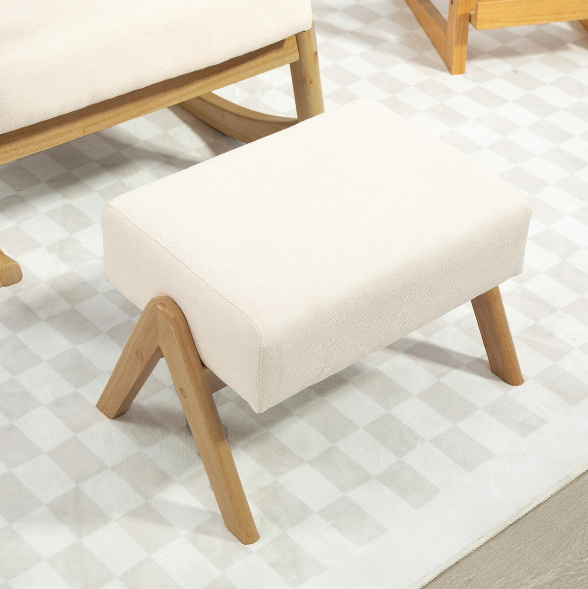 SCHAUKELSTUHL 65/96/94,5 cm cremeweiß aus Polyester mit Hocker - Creme, Textil (65/94.5/96cm) - OKWISH