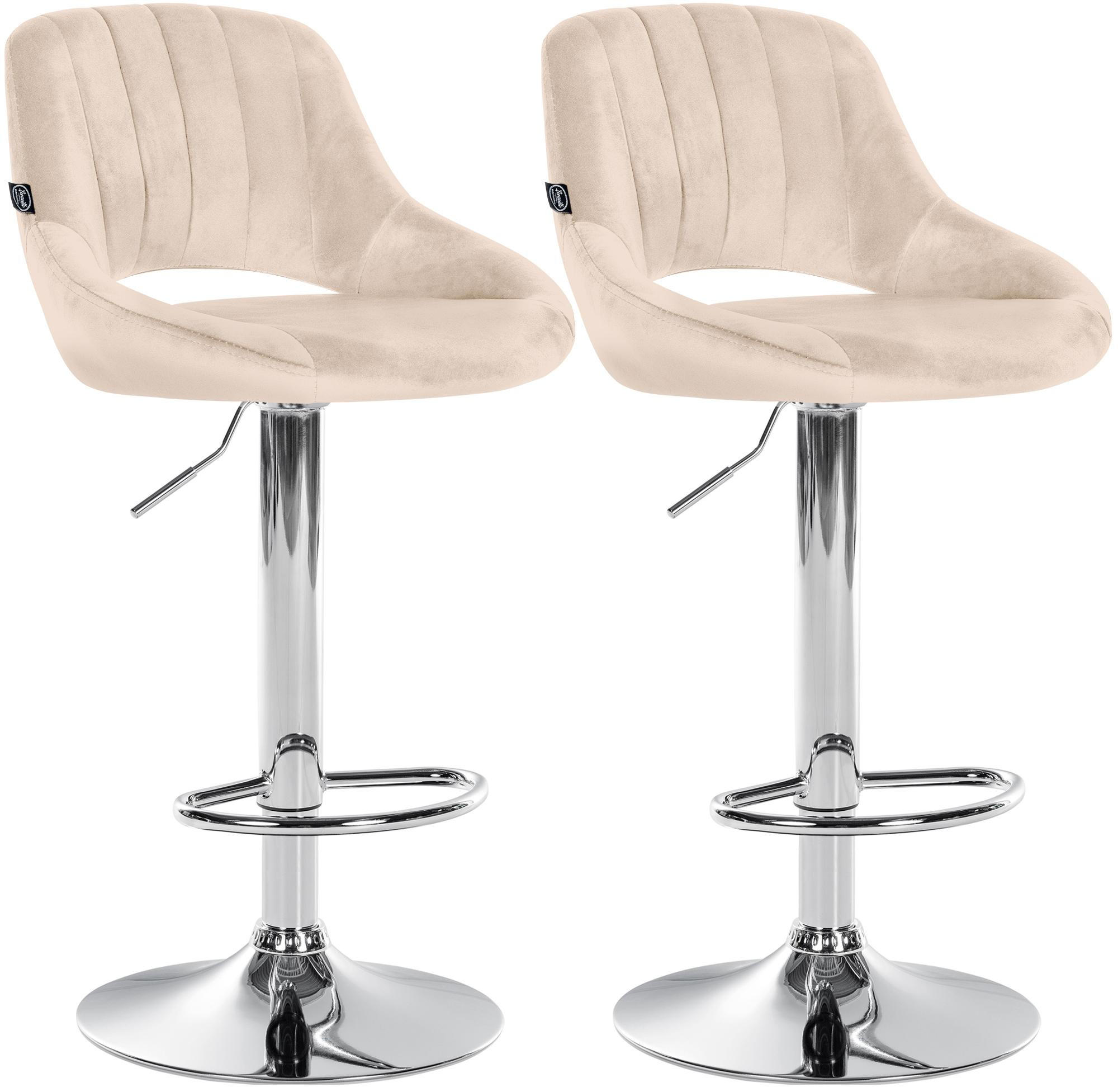 BARHOCKER 2er Set Samt creme - Chromfarben/Creme, Textil (47/85/48cm) - CLP