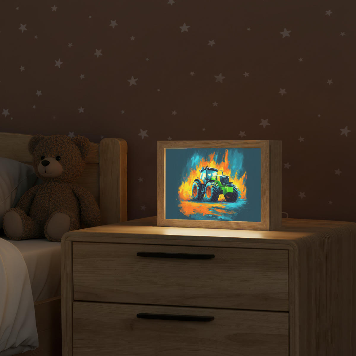 NACHTTISCHLAMPE Abstrakt - Traktor - Grün 20x15 cm - Dunkelblau, Holzwerkstoff (8/20/15cm)